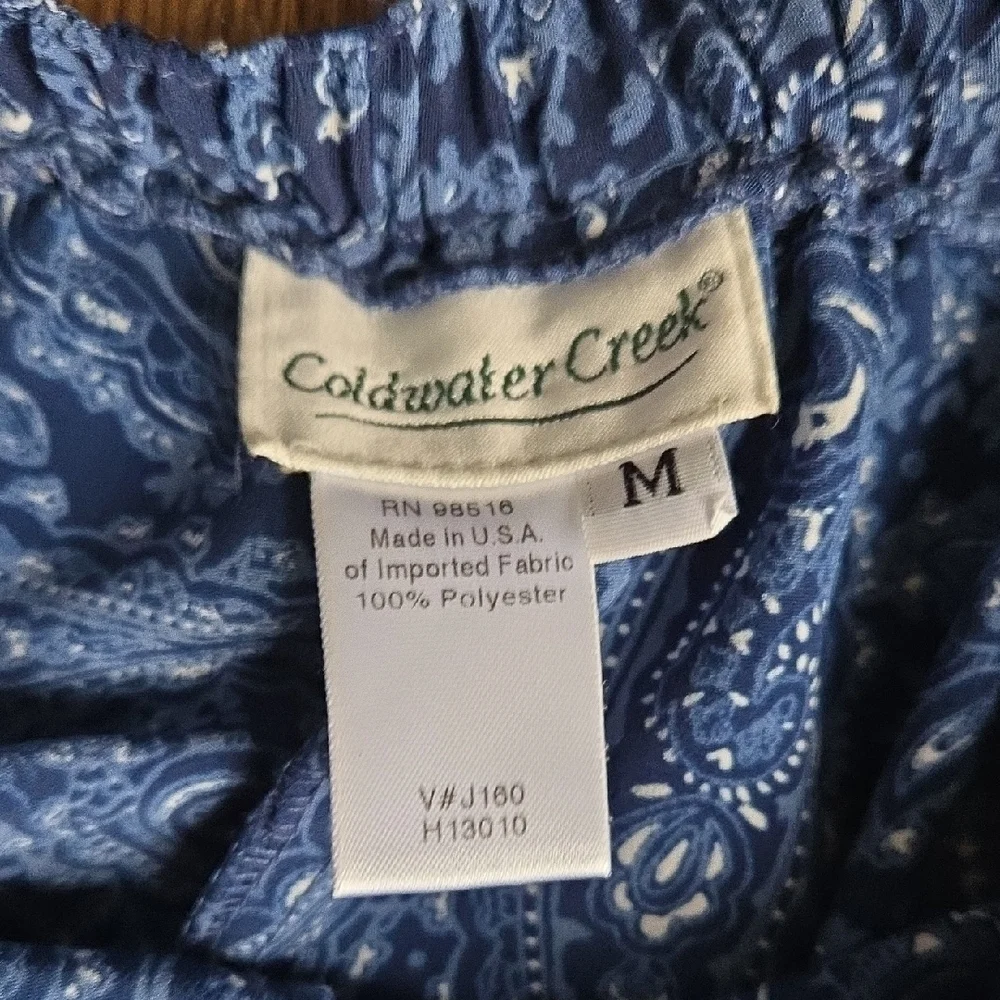Coldwater Creek Blue Paisley Pull-On Pants Women’s Casual Wide Leg Size M Travel